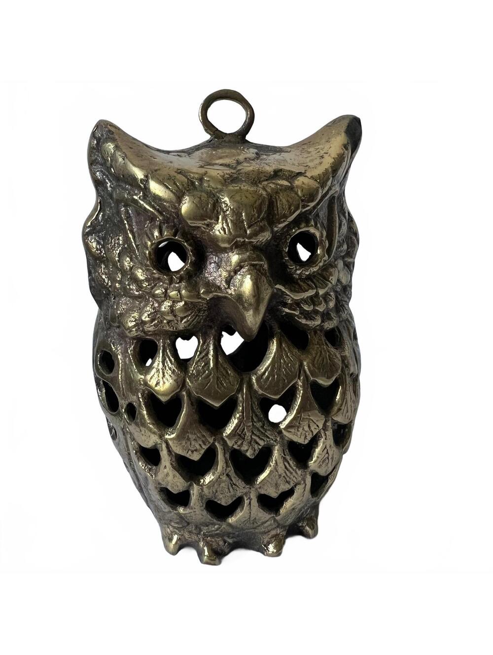 Vintage Brass Owl Candle Holder Hanging Lantern